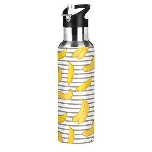 KAAVIYO Aquarell Gelbe Banane Trinkflasche Wasserflasche mit Strohhalm 600ML Edelstahl Auslaufsicher Wasserkanne Water Bottle von KAAVIYO