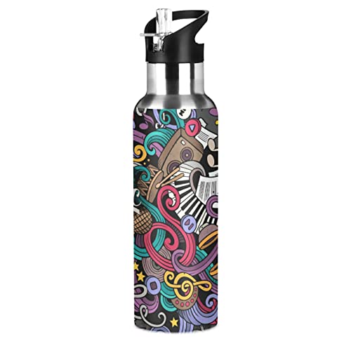 KAAVIYO Bunte Abstrakte Musik Trinkflasche Wasserflasche mit Strohhalm 600ML Edelstahl Auslaufsicher Wasserkanne Water Bottle von KAAVIYO
