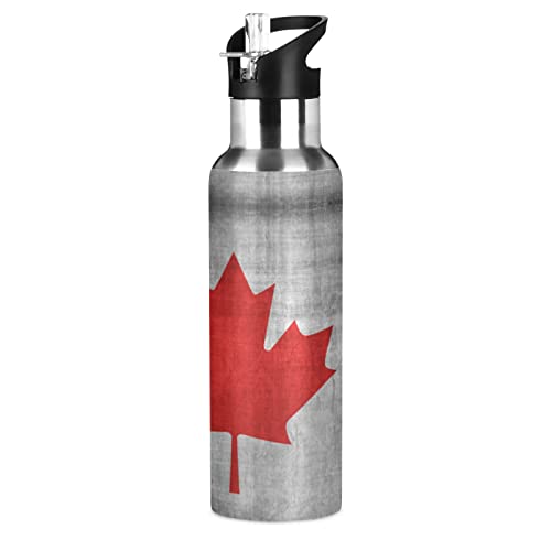 KAAVIYO Kanada-Flaggen-Banner-Kunst Trinkflasche Wasserflasche mit Strohhalm 600ML Edelstahl Auslaufsicher Wasserkanne Water Bottle von KAAVIYO