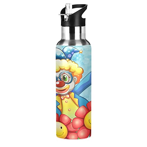 KAAVIYO Lustiger Clown Sonnenblume Trinkflasche Wasserflasche mit Strohhalm 600ML Edelstahl Auslaufsicher Wasserkanne Water Bottle von KAAVIYO