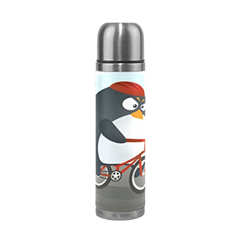 KAAVIYO Niedlicher Tierzyklus Pinguin Sport Wasserflasche Edelstahl Trinkflasche Thermoflasche Thermoskanne 500 ml Auslaufsichere Flasche Leder Verpackung Sportflasch von KAAVIYO