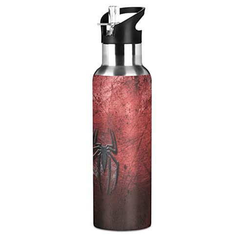 KAAVIYO Tier Rote Spinne Trinkflasche Wasserflasche mit Strohhalm 600ML Edelstahl Auslaufsicher Wasserkanne Water Bottle von KAAVIYO