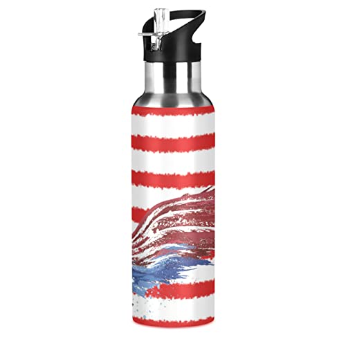 KAAVIYO Vogel Amerika Flagge Trinkflasche Wasserflasche mit Strohhalm 600ML Edelstahl Auslaufsicher Wasserkanne Water Bottle von KAAVIYO