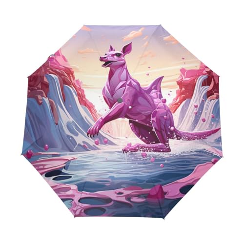 Kunstwerk Aquarell Rosa Känguru Regenschirm Automatik Auf-Zu Taschenschirm Umbrella Kompakt Schirme für Jungen Mädchen Strand Frauen von KAAVIYO