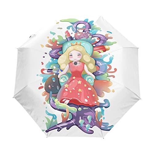 Malerei Puppe Königin Regenschirm Automatik Auf-Zu Taschenschirm Umbrella Kompakt Schirme für Jungen Mädchen Strand Frauen von KAAVIYO