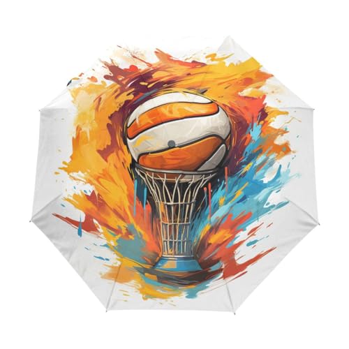 Sport-Basketball-Kunstwerk Regenschirm Automatik Auf-Zu Taschenschirm Umbrella Kompakt Schirme für Jungen Mädchen Strand Frauen von KAAVIYO