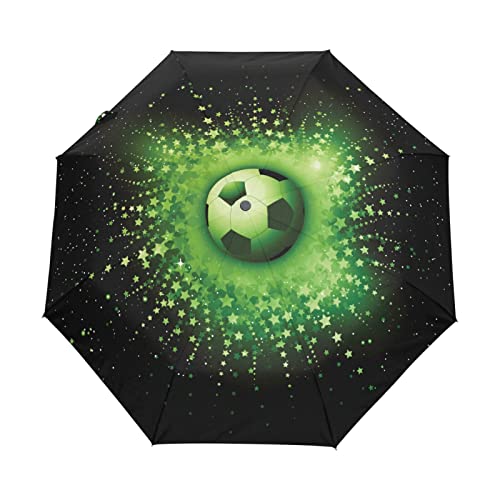 Sport Schwarz Fußball Fußball Grün Regenschirm Taschenschirm Auf-Zu Automatik Schirme Winddicht Leicht Kompakt UV-Schutz Reise Schirm für Jungen Mädchen Strand Frauen von KAAVIYO