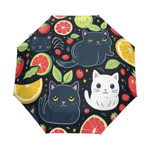 Süße Katzenfrüchte Regenschirm Automatik Auf-Zu Taschenschirm Umbrella Kompakt Schirme für Jungen Mädchen Strand Frauen von KAAVIYO