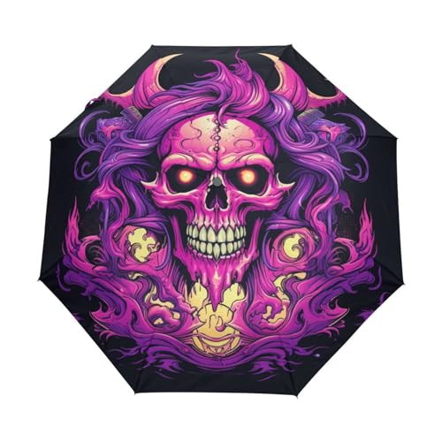 Totenkopf Rose Lila Feuer Regenschirm Automatik Auf-Zu Taschenschirm Umbrella Kompakt Schirme für Jungen Mädchen Strand Frauen von KAAVIYO