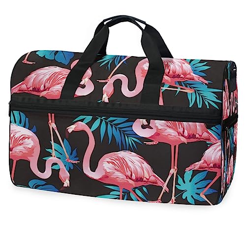 Vogelblatt Künstlerischer Flamingo Sporttasche Badetasche mit Schuhfach Reisetaschen Handtasche für Reisen Frauen Mädchen Männer von KAAVIYO