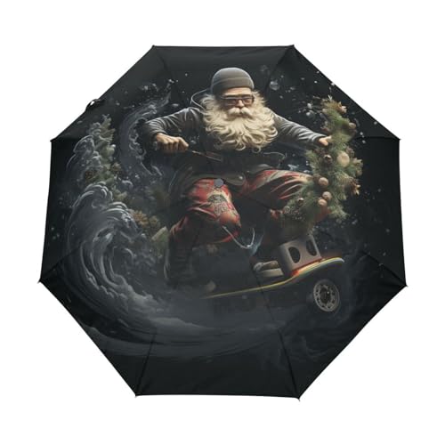 Weihnachtskarikatur Weihnachtsmann Regenschirm Automatik Auf-Zu Taschenschirm Umbrella Kompakt Schirme für Jungen Mädchen Strand Frauen von KAAVIYO