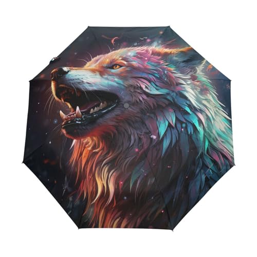Weltraumwolf Heult Regenschirm Automatik Auf-Zu Taschenschirm Umbrella Kompakt Schirme für Jungen Mädchen Strand Frauen von KAAVIYO