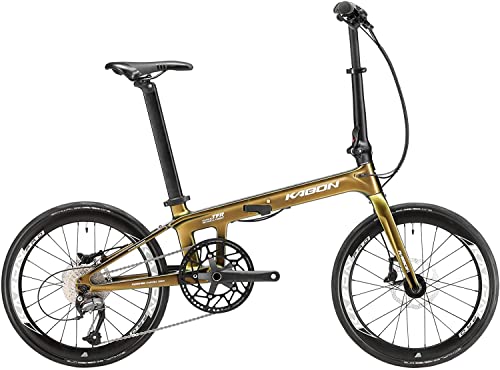 Neues Upgrade Faltrad, KABON 20 Zoll Carbon Fiber Rahmen mit Carbon Laufradsatz 9 Speed Mini City Bike Faltbares Fahrrad für Frauen Erwachsene Männer Ultra-Light (Chamäleon Grün) von KABON