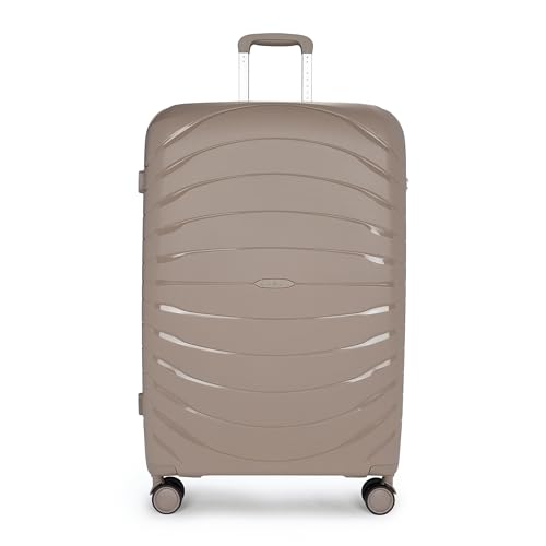 KADVA Brava Reisekoffer auf Rädern I 115 Liter Kabinengepäck Trolley Handgepäck I Hartschale mit 4 360-Lenkrollen I Verschlüsseltes Schloss mit eigenem Code I Gewicht 4,1kg Farbe Beige von KADVA
