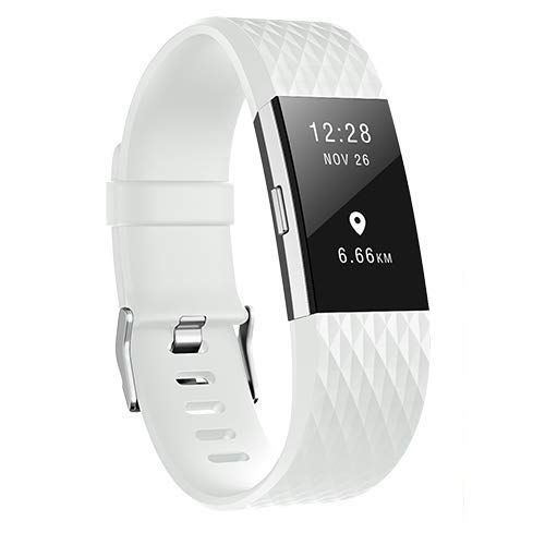 KAEHA Fbacha-17 Ersatzband für Fitbit Charge 2, Diamond Pattern Design, verstellbar, Fitness Wristband Strap Replacement-Weiß, S von KAEHA