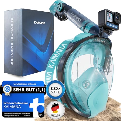 NEUHEIT - KAIMANA® Schnorchelmaske für Erwachsene S/M inkl. Tragetasche - geprüfte CO₂ Sicherheit - Tauchermaske Erwachsene - Vollgesichtsmaske Tauchmaske von KAIMANA
