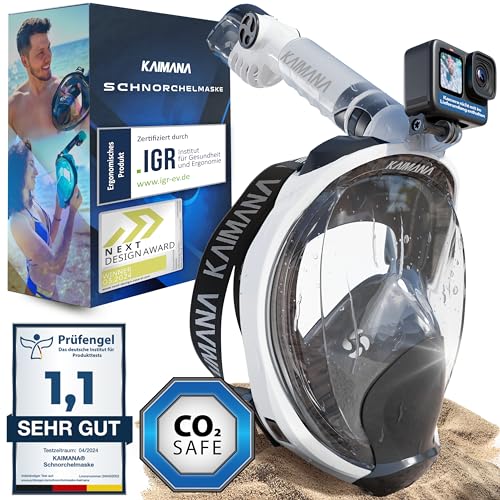 NEUHEIT - KAIMANA® Schnorchelmaske für Erwachsene L/XL inkl. Tragetasche - geprüfte CO₂ Sicherheit - Tauchermaske Erwachsene - Vollgesichtsmaske Tauchmaske von KAIMANA