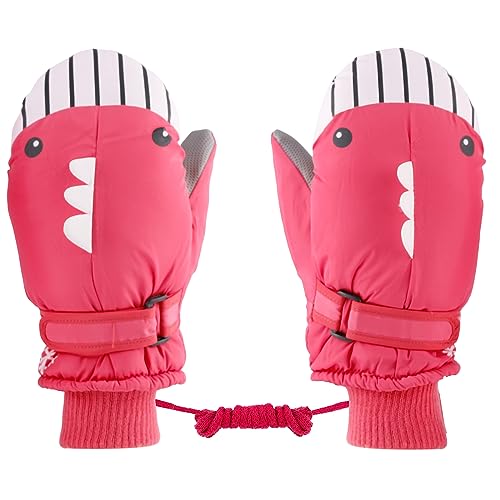 KAKU NANU Handschuhe Kinder Winter Fleece Fäustlinge Mit Schnur Skihandschuhe Wasserdicht Outdoor Snowboard Mädchen 6 7 8 9 10 Jahre Rot Schneehandschuhe Kinder Thermo Handschuhe von KAKU NANU