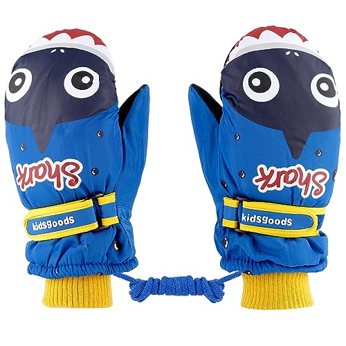 KAKU NANU Handschuhe Kinder Winter Fleece Fäustlinge Mit Schnur Skihandschuhe Wasserdicht Outdoor Snowboard Jungen 6 7 8 9 10 Jahre Blau Schneehandschuhe Kinder Thermo Handschuhe von KAKU NANU