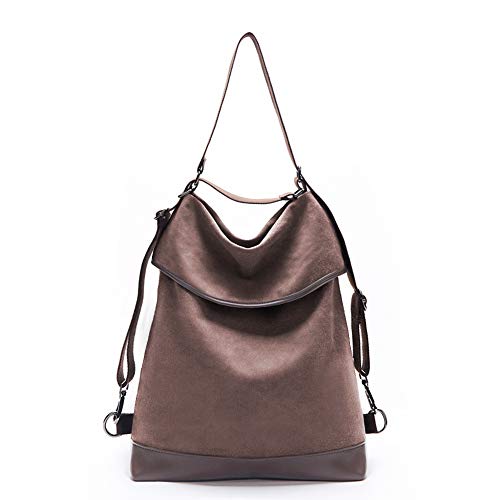 KALIDI Damen Canvas Tasche Schultertasche Rucksack Groß Handtasche Vintage Damen Umhängentasche 2 in 1 Anti Diebstahl Tasche Leder Hobo Tasche für Alltag Büro Schule Ausflug Einkauf,Kaffee von KALIDI