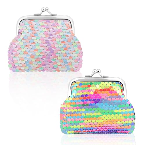 Bunte Pailletten-Geldbörse Damen & Mädchen - Glitzer-Mini Geldbörse mit Schlüssel von KALIONE