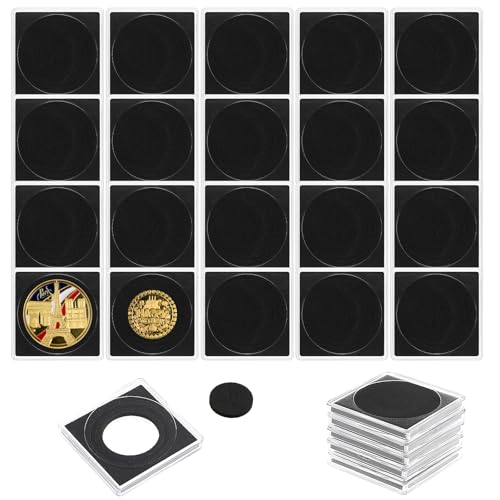 KALIONE 20 Stück Münz-Etui zum Eindrücken Münzetui Quadratisch Münzanzeigebox Münzen Hüllen Silberdollar Münzhalter Verstellbare Münzhalter Transparentes Aufbewahrungsbox für Münzen von KALIONE