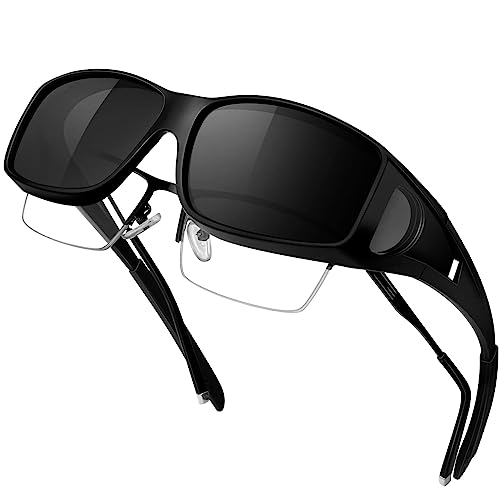 KANASTAL Überbrille Sonnenbrille Polarisiert Schwarz Überziehbrille Damen und Herren Retro Sonnenbrillen UV400 Fit Over Sunglasses für Brillenträger Groß von KANASTAL
