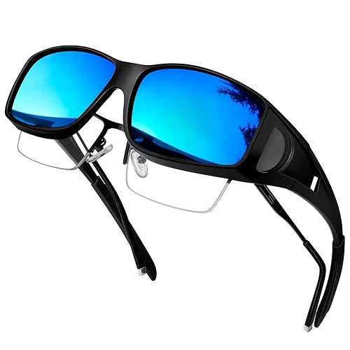 KANASTAL Überziehbrille Damen und Herren Verspiegelt Blau Sonnenbrille zum Überziehen für Brillenträger Sonnenbrille Unisex UV400 Fit-over brille von KANASTAL
