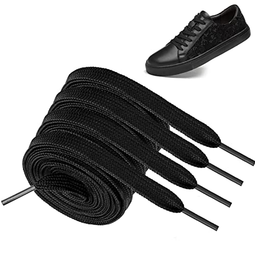 KAONESS 2 Paar Flache Schnürsenkel 120cm Schuhbänder 8mm breit reißfeste universelle Flachsenkel Schwarz für Sneaker Sportschuhe Freizeitschuhe Lederschuhe von KAONESS