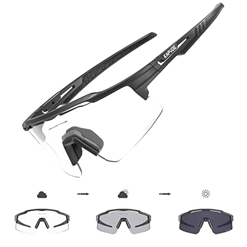 KAPVOE Selbsttönend Fahrradbrille Photochromatische UV400 Schutz Klar Sportsonnenbrille für Herren Damen Sport Radfahren MTB Radbrille Sportbrille Fahren Baseball Laufen Angeln Golf klar Schwarz 01 von KAPVOE