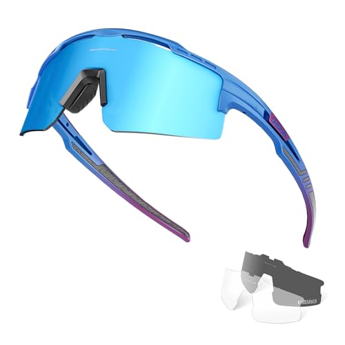 KAPVOE Polarisierte Fahrradbrille für Herren Damen mit 3 Wechselgläsern, TR90 Rahmen – Sportsonnenbrille für Radfahren, MTB, Rennrad – Inklusive Sonnenbrille, Sportbrille, UV-Schutz 07 von KAPVOE