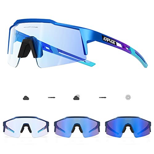 KAPVOE Photochromatische Selbsttönend Fahrradbrille TR90 Rahmen für Herren Damen Klar Sportsonnenbrille Sport Radfahren MTB Radbrille Fahren Sportbrille Baseball Laufen Blau Schwarz 06 von KAPVOE