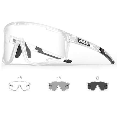 KAPVOE Photochromatische Selbsttönend Fahrradbrille für Herren Damen Klar Sportsonnenbrille TR90 Rahmen Sport Radfahren MTB Radbrille UV400 Schutz Sportbrille für Laufen Fahren Baseball Triathlon 13 von KAPVOE