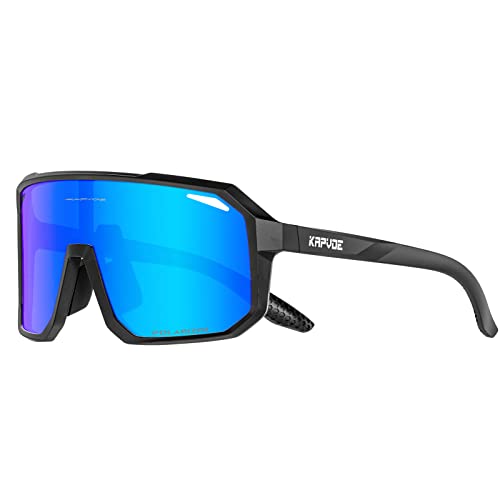 KAPVOE Fahrradbrille Polarisiert Herren Damen Sonnenbrille Sportbrille Radbrille Sportsonnenbrillen Radsportbrille Radfahren MTB Brille Rennrad Triathlon Laufen Wandern Volleyball Bergsteigen Blau von KAPVOE