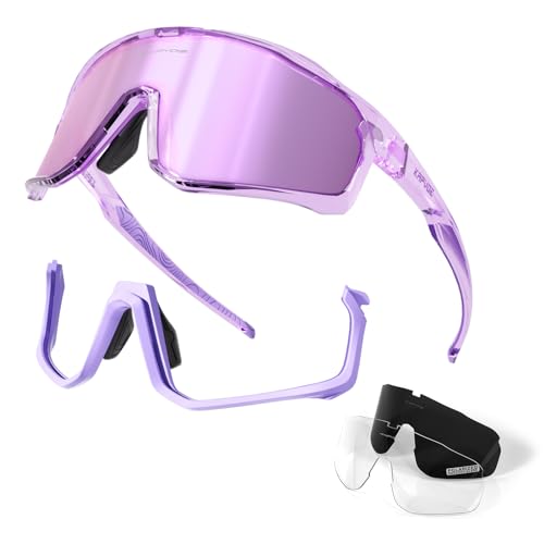 KAPVOE Polarisiert Fahrradbrille mit 3 Wechselgläser für Herren Damen Sport Radfahren MTB TR90 Rahmen Sportsonnenbrille Lila 10 von KAPVOE