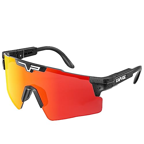 KAPVOE Polarisierte Sport-Sonnenbrille, UV400 Schutz, verstellbare Fahrrad-Sonnenbrille für Männer und Frauen, Baseball, Laufen, Radfahren, Golf Rot Schwarz 11 von KAPVOE