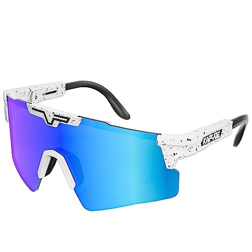 KAPVOE Polarisierte Sport-Sonnenbrille, UV400 Schutz, verstellbare Fahrrad-Sonnenbrille für Männer und Frauen, Baseball, Laufen, Radfahren, Golf Blau Weiß 02 von KAPVOE