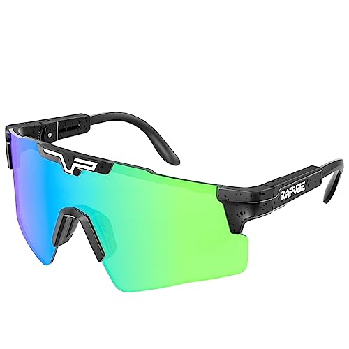 KAPVOE Polarisierte Sport-Sonnenbrille, UV400 Schutz, verstellbare Fahrrad-Sonnenbrille für Männer und Frauen, Baseball, Laufen, Radfahren, Golf Grün Schwarz 05 von KAPVOE