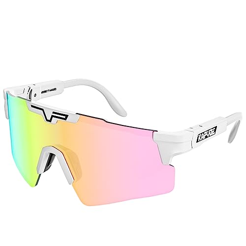 KAPVOE Polarisierte Sport-Sonnenbrille, UV400 Schutz, verstellbare Fahrrad-Sonnenbrille für Männer und Frauen, Baseball, Laufen, Radfahren, Golf Rosa Weiß 06 von KAPVOE