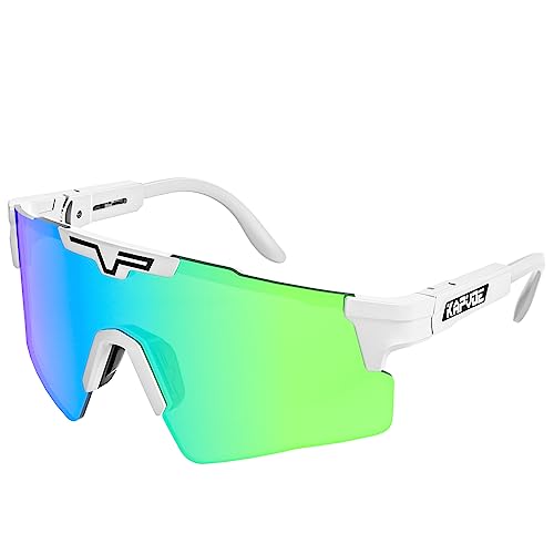 KAPVOE Polarisierte Sport-Sonnenbrille, UV400 Schutz, verstellbare Fahrrad-Sonnenbrille für Männer und Frauen, Baseball, Laufen, Radfahren, Golf Grün Weiß 07 von KAPVOE