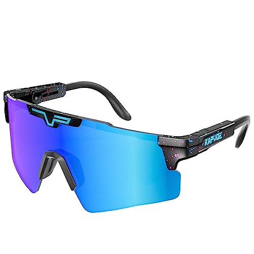 KAPVOE Polarisierte Sport-Sonnenbrille, UV400 Schutz, verstellbare Fahrrad-Sonnenbrille für Männer und Frauen, Baseball, Laufen, Radfahren, Golf Blau Schwarz 12 von KAPVOE