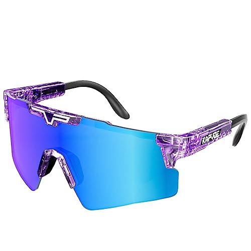 KAPVOE Polarisierte Sport-Sonnenbrille, UV400 Schutz, verstellbare Fahrrad-Sonnenbrille für Männer und Frauen, Baseball, Laufen, Radfahren, Golf Blau Lila 01 von KAPVOE