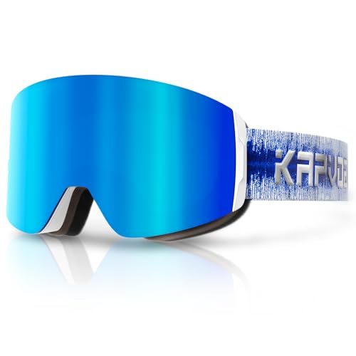 KAPVOE Skibrille Magnet für Damen und Herren - Schneebrille 100% UV-Schutz für brillenträger, Anti-Nebel Snowboard Brille Ski Goggles für Jungen und Mädchen 03 blau von KAPVOE