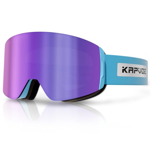 KAPVOE Skibrille Magnet für Damen und Herren - Schneebrille 100% UV-Schutz für brillenträger, Anti-Nebel Snowboard Brille Ski Goggles für Jungen und Mädchen 04 lila blau von KAPVOE