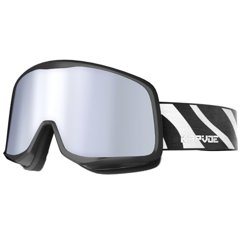 KAPVOE Skibrille Snowboard Brille für Brillenträger Herren Damen Jugend Schneebrille OTG 100% UV-Schutz Ski Goggles Kompatibler Helm Anti Fog Ski brille für Skifahren und Bergsteigen Silber von KAPVOE