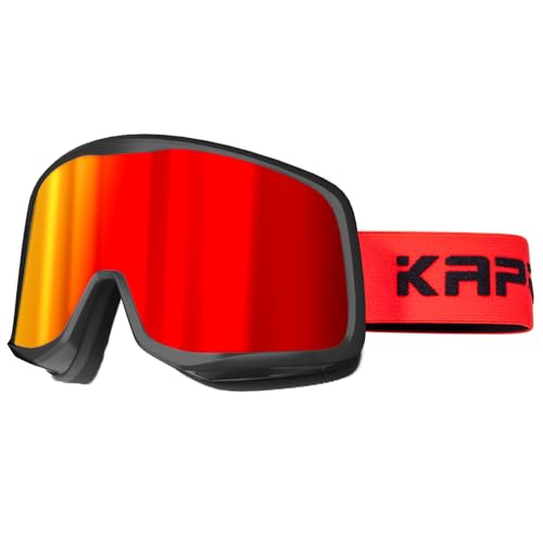 KAPVOE Skibrille Snowboard Brille für Brillenträger Herren Damen Jugend Schneebrille OTG 100% UV-Schutz Ski Goggles Kompatibler Helm Anti Fog Ski brille für Skifahren und Bergsteigen Rot von KAPVOE