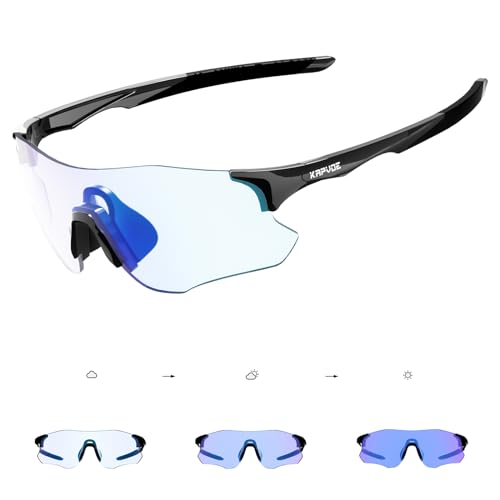 KAPVOE Sportbrille Selbsttönend Fahrradbrille Herren MTB Brille Klar Radbrille Damen Rennrad Sonnenbrille Baseball Radsport Laufen Golf von KAPVOE