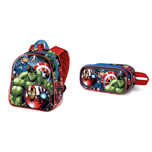 KARACTERMANIA Avengers Superhero Basic Rucksack + 3D Doppelfedermäppchen von KARACTERMANIA
