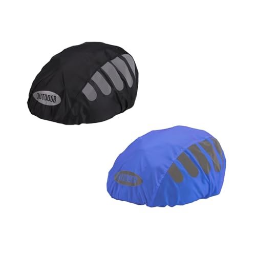 Regenschutz für Fahrradhelm - 2 Stück Helmet Raincover Helmschutz Atmungsaktiver und Wasserfester Helmüberzug Reflektierende Fahrrad Regenhaube Universal Helm Überzug (Schwarz+Blau) von KAREN66