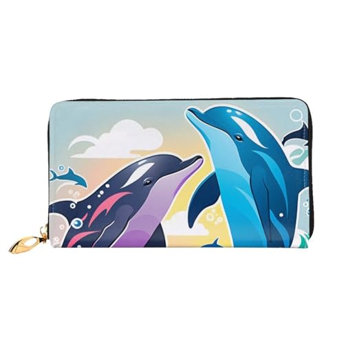 KARFPP Hochwertige, rechteckige Geldbörse mit Pudel-Motiv, luxuriös, modisch und funktional, Geschenk für jeden Anlass, Kuss-Delfin-Muster, Einheitsgröße von KARFPP